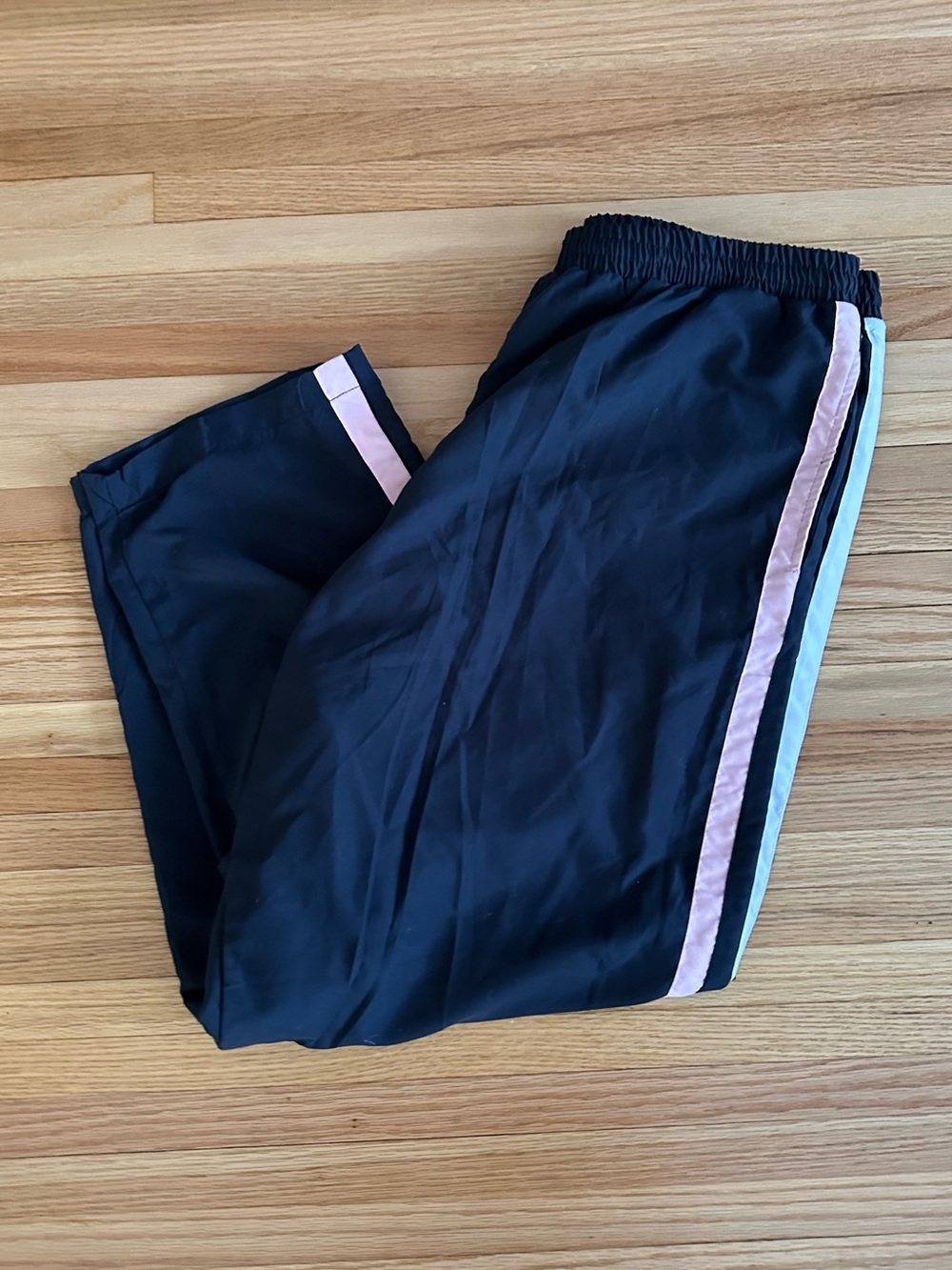 Black Track Pants with Pink &  White Stripes